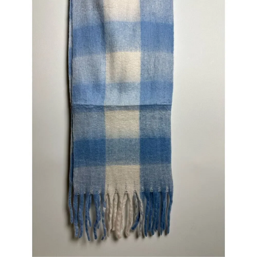 Blue and cream white plaid scarf